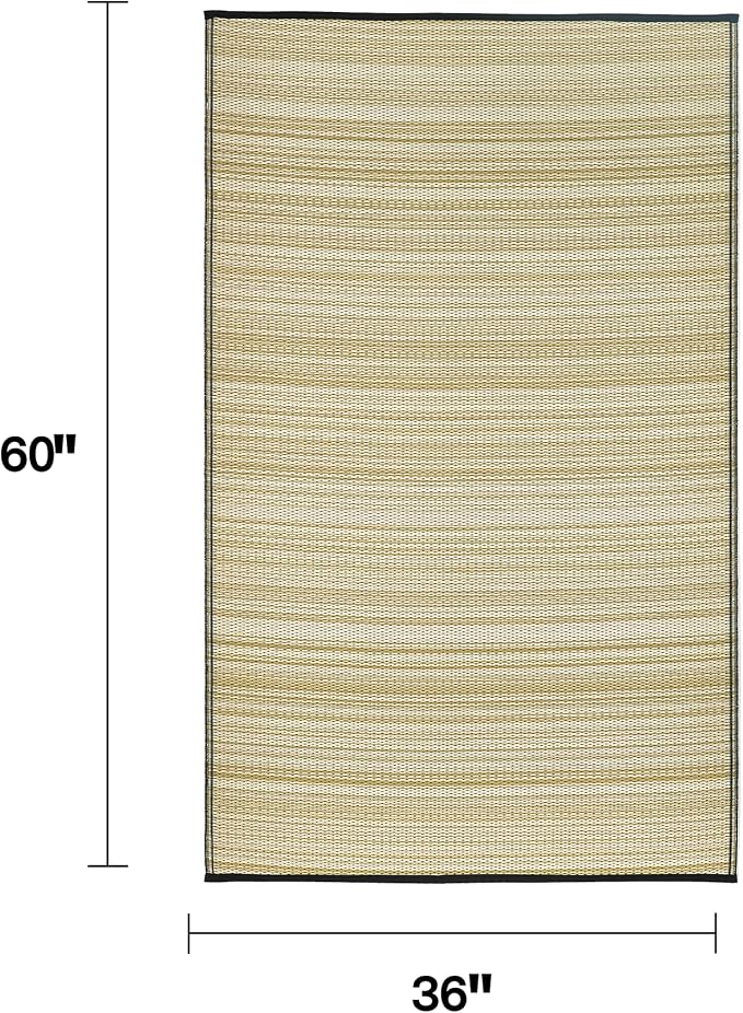 Fab Habitat Outdoor Rug - Waterproof, Fade Resistant, Crease-Free - Premium Recycled Plastic - Striped - Porch, Deck, Balcony, Mudroom, Laundry Room, Patio - Cancun Shadow - Sand & Black - 3 x 5 ft
