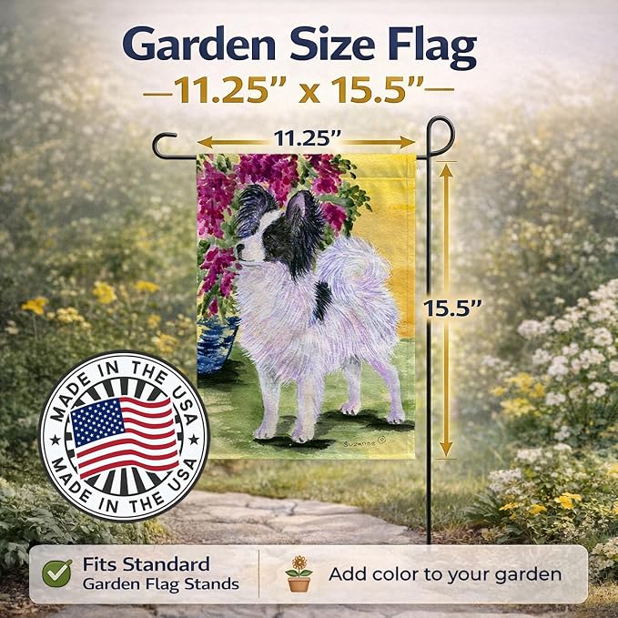 Caroline's Treasures SS8477GF Papillon Garden Flag Mailbox Flag Decorative Yard Flag Banner Outside Patio Artwork Yard Flower Beds, Garden Size, Multicolor