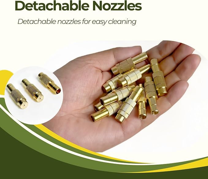 10 pk 3/8-inch OD Brass Misting Nozzles Tee Adjustable Copper Sprayer, Three Section Type,0.039"/1mm Orifice，Watering Plant Drip Irrigation Pneumatic Fittings Connection for Watering Garden