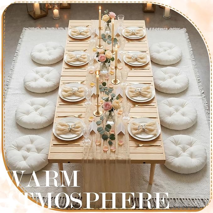 Beeveer Extra Large Outdoor Picnic Blanket with Table Runner Napkins and Floor Pillows Cushions for Picnic Party Camping Wedding Bachelorette Birthday Baby Shower Decor(71x118'',Beige,8 Set)