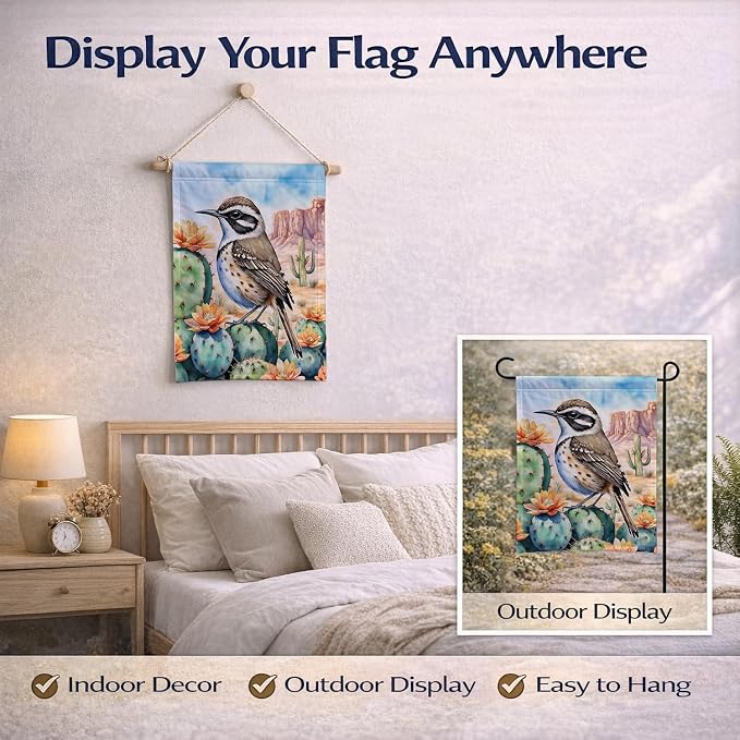 Caroline's Treasures Arizona Cactus Wren Garden Flag Mailbox Flag Decorative Yard Flag Banner Outside Patio Artwork Yard Flower Beds, Garden Size, Multicolor