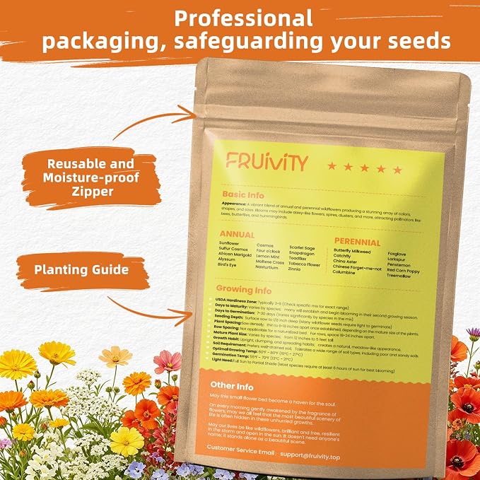 100,000+ Wildflower Seeds Bulk (4oz) - 25 Varieties Annual & Perennial Mix, High Germination Pollinator Outdoor Garden Seeds, Attracts Bees, Butterflies & Hummingbirds, Unique Gift for Women & Mom