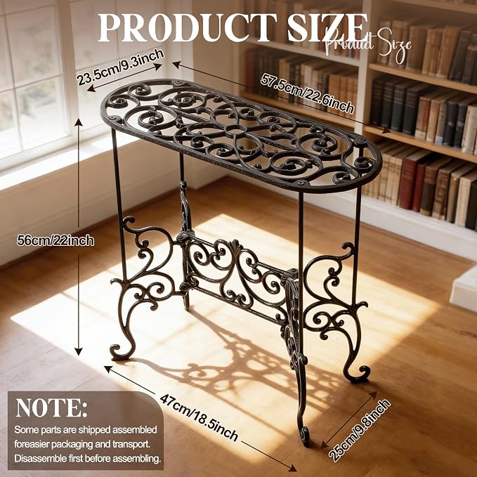 Heavy Duty Cast Iron Potted Plant Stand 22in tall Metal Garden Table Potted Plant Holder Cast Iron Tree Stand Indoor Outdoor Corner Shelf for Planters Vases Lanterns Ornaments & Books