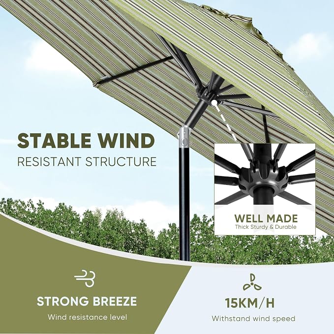 Tempera Patio Market Outdoor Table Umbrella with Push Button Tilt and Crank, Large Sun Umbrella with Sturdy Pole & Fade Resistant Canopy, Easy to Set