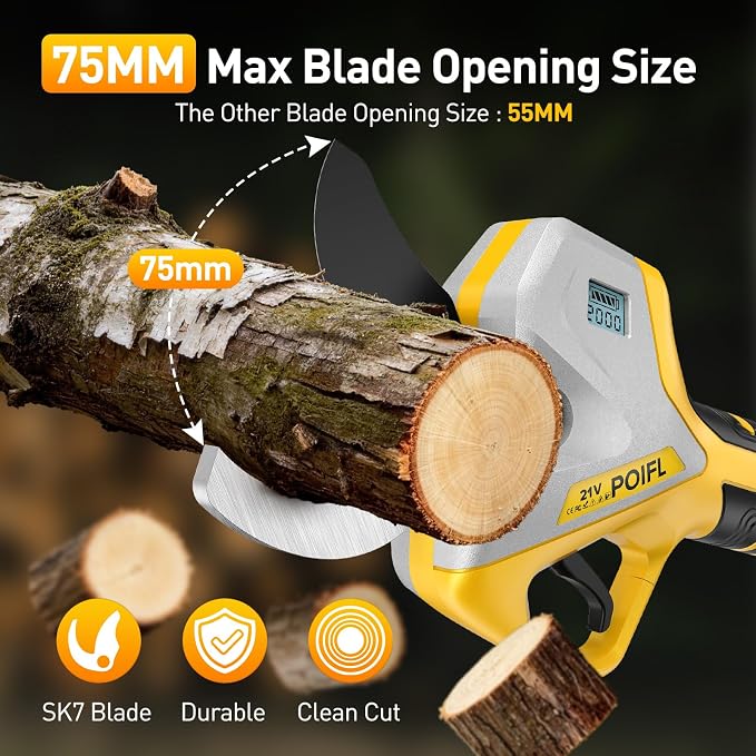 Professional Electric Pruning Shears Cordless 3.0'' Heavy Duty Electric Pruner with Brushless Motor 4000mAh Battery Electric Pruners Cordless Pruner for Branch, Fruit Plucking and Tree Trimming
