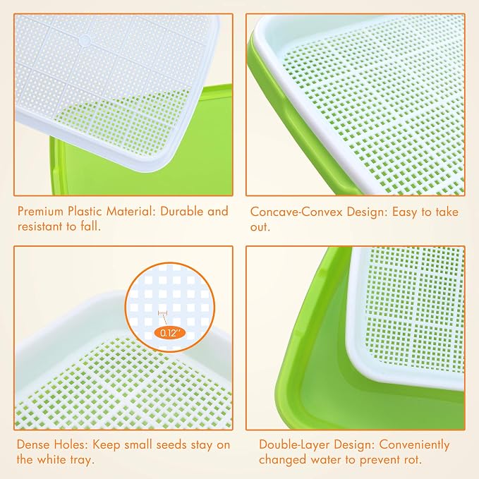 Gardzen 5-Pack Sprouts Growing Kit, Bean Sprouts Tray, Soil-Free Sprouting Tray, Ideal for Mung, Wheatgrass, Indoor Gardening