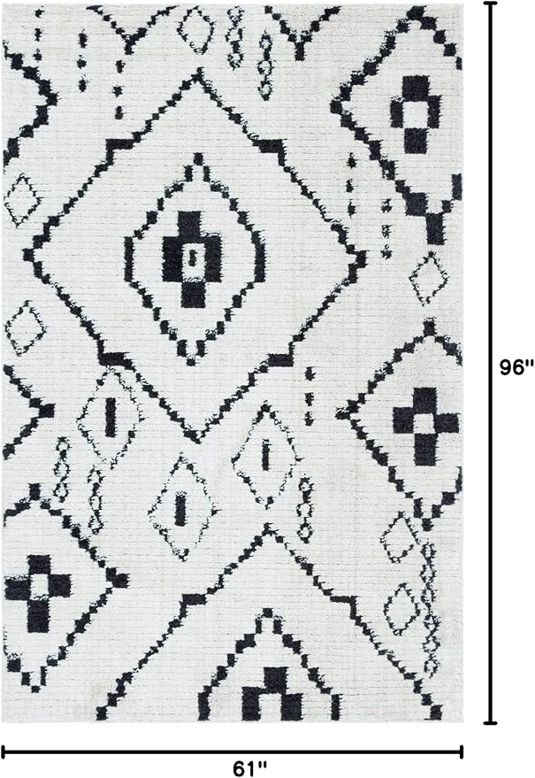 Unique Loom Morocco Collection Tribal, Southwestern, Bohemian Area Rug (5' 0 x 8' 0 Rectangular, Ivory/Black)