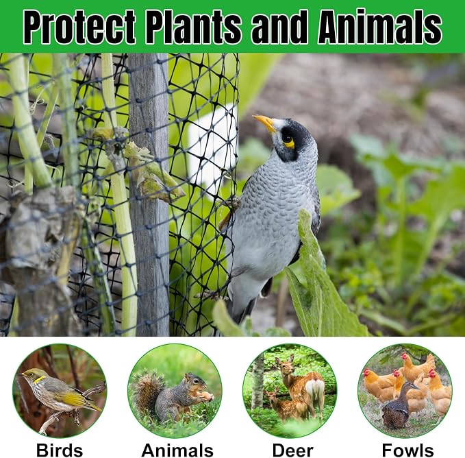 NONMON Bird Netting Deer Fence Netting 5 x 100FT Heavy Duty Garden Netting | for Chicken Coop, Protect Fruit Trees, Plants and Vegetables Against Birds, Deer, Squirrels and Other Animals, Black