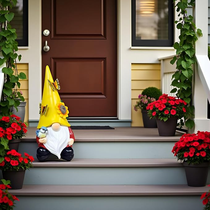 Key Hiders Outside Gnome Figurine Hide A Key Outdoor Garden Gnomes Statues Decorations for Yard Hidden Spare Key Holder Lock Box Rock Yellow