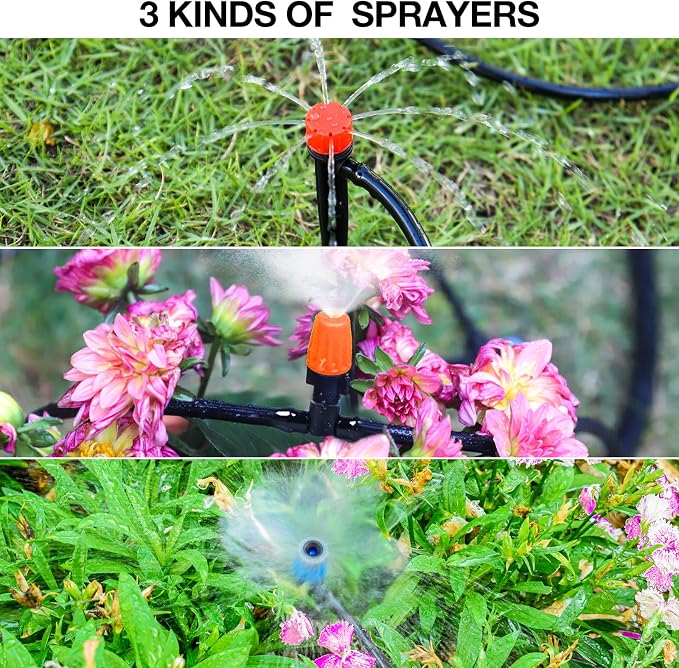 MIXC 226FT Greenhouse Micro Drip Irrigation Kit, Automatic Patio Plant Watering System with 1/4" & 1/2" Tubing, Adjustable Nozzles, Emitters, & Barbed Fittings for Efficient Irrigation