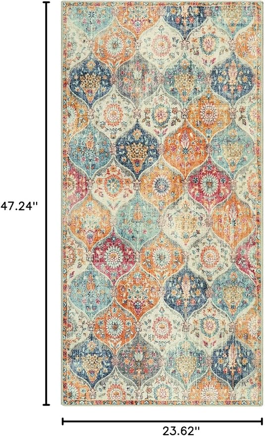 Lahome Kitchen Rugs Non Slip Washable Rugs for Entryway, 2x4 Rug Non-Slip Moroccan Trellis Ultra-Thin Indoor Door Mat Small Carpet for Bathroom Bedroom Entry Elise, Cream/Multi