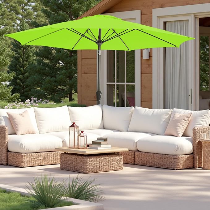 9FT Large Outdoor Patio Umbrella Pool Market Umbrella-UV Resistant, Easy Push Button Tilt and Crank, 8 Sturdy Ribs Heavy-Duty Table Umbrella for Deck, Backyard, Garden (Lime)