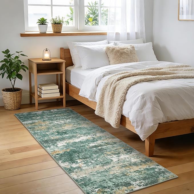 ROYHOME Abstract Runner Rugs 2x6 for Hallway Kitchen Green | Low Pile Ultra Soft Stain Resistant Non Slip Non Shedding Throw Rug for Bedroom Home Decor