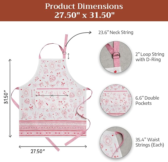 Maison d' Hermine Aprons for women with Pocket 100% Cotton (27.50"x31.50") | Adjustable Neck Strap & long ties Apron Men Chef Wedding Cooking Gardening Server Maid