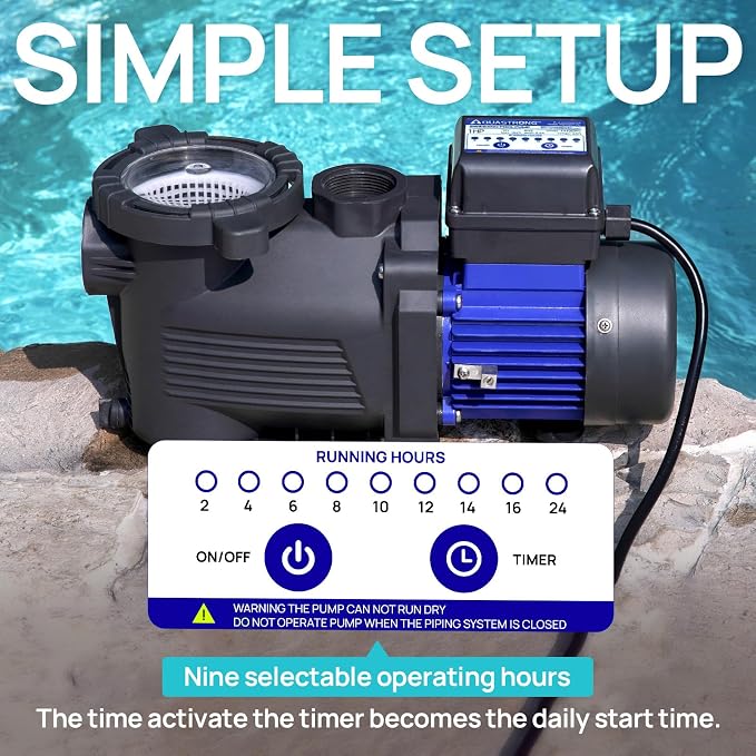 AQUASTRONG 1 HP Above Ground Pool Pump with Timer, 1.25"&1.5''adapter, 115V, 4945GPH, High Flow, Powerful Self Primming Swimming Pool Pumps with Filter Basket