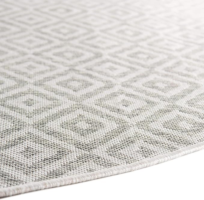 Unique Loom Outdoor Collection Area Rug - Costa Rica (4' 1" Round, Light Gray/ Ivory)