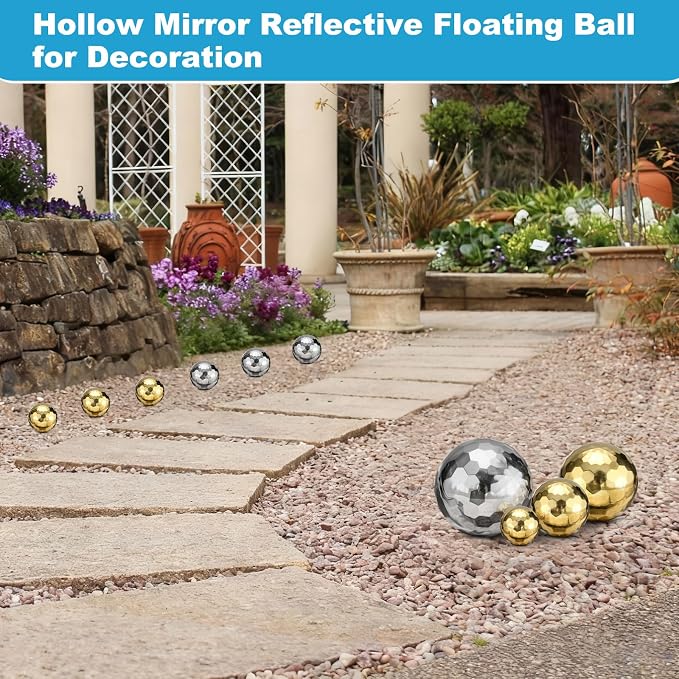 M METERXITY 1-Pack Garden Gazing Globes Ball Sculptures Diamond 8 Inch 304 Stainless Steel Hollow Mirror Reflective Floating Ball for Garden/Pond/Home/Yard Outdoor Decoration [Gold]