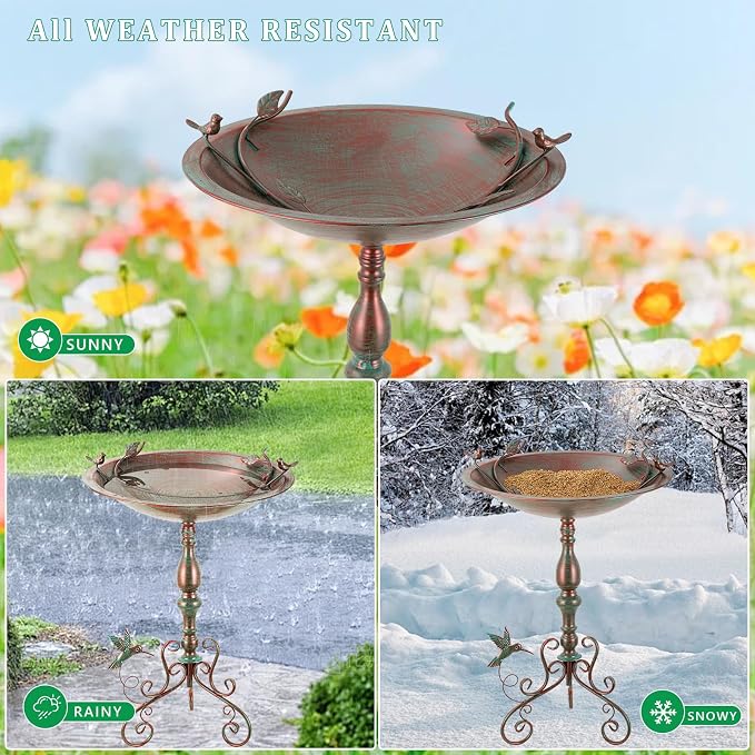 Pedestal Bird Bath for Outside, Extra-Large Birdbath with 20 Inch Dia Bowl, 28" H Metal Bird Baths & Bird Feeder for Outdoor Garden Patio Yard Decor,Bronze