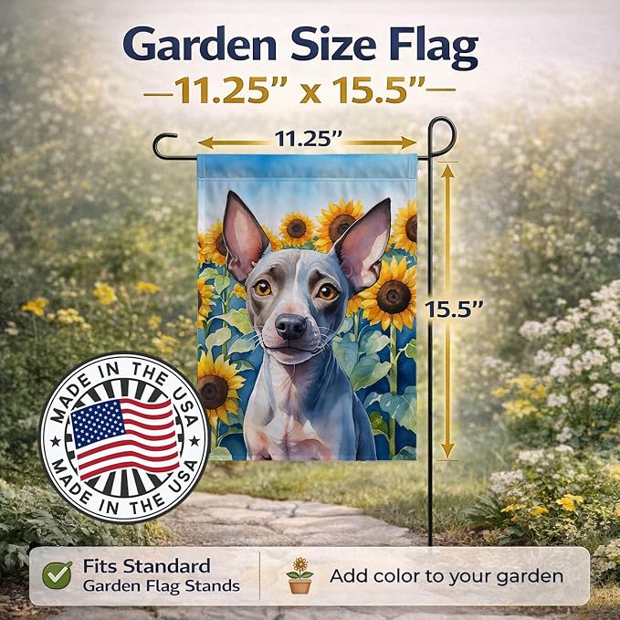 Caroline's Treasures DAC6010GF American Hairless Terrier in Sunflowers Garden Flag Mailbox Flag Decorative Yard Flag Banner Outside Patio Artwork Yard Flower Beds, Garden Size, Multicolor