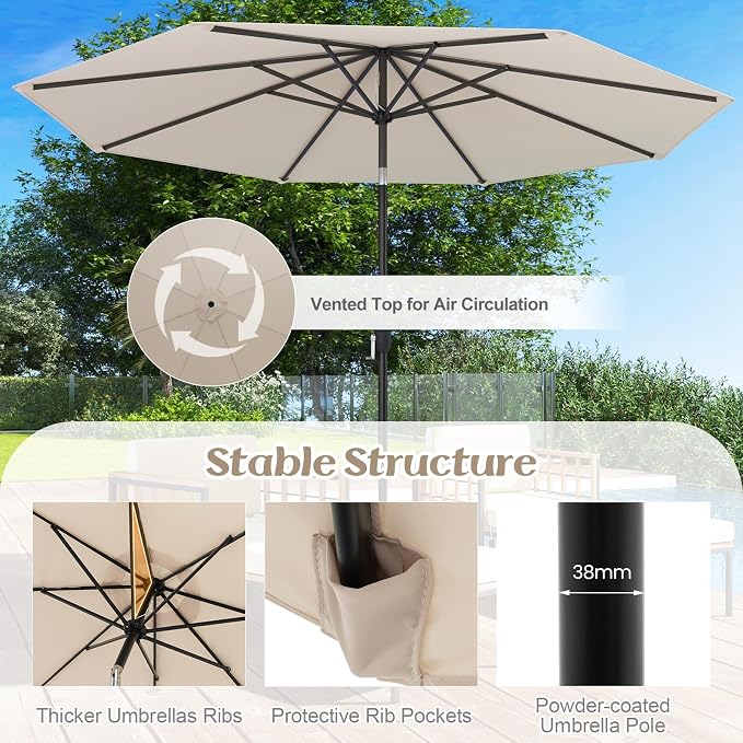 Giantex 10ft Outdoor Patio Umbrella, Market Table umbrella with Tilt Adjustment and Crank, 180G Polyester, Garden Canopy for Deck Backyard Pool Indoor Outdoor