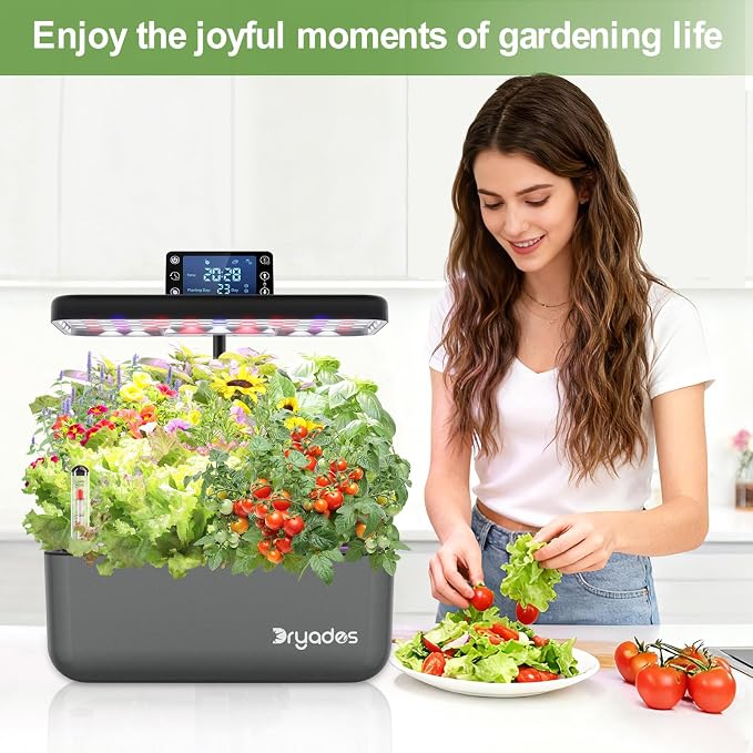 Hydroponics Growing System Kit with Seeds, 12-Pod Indoor Garden with 24W Full-Spectrum LED Grow Light, Smart LCD Control and 7L Water Tank for Herbs, Lettuce, Vegetables and Flowers(Black)