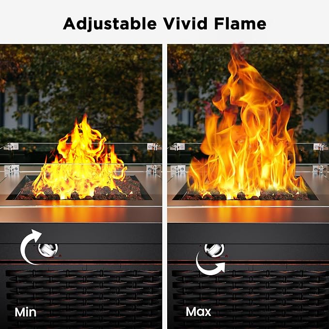 Ciays 28"/32" Glass Wind Guard for Propane Fire Pit, Fits 50,000 BTU Steel Outdoor Gas Fire Table, Works with Lid & Lava Rock, Enhances Warmth & Ambience for Patio Deck Garden Backyard Gatherings
