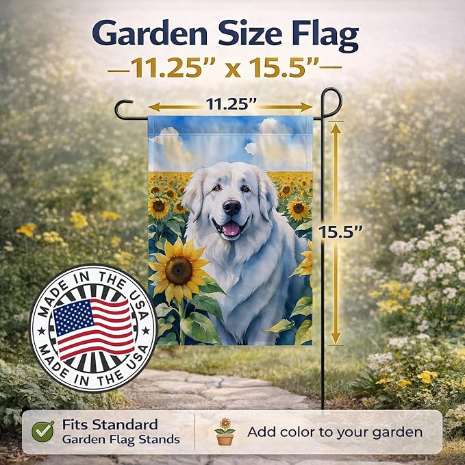 Caroline's Treasures DAC6093GF Great Pyrenees in Sunflowers Garden Flag Mailbox Flag Decorative Yard Flag Banner Outside Patio Artwork Yard Flower Beds, Garden Size, Multicolor