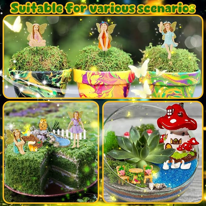 50 Pcs Fairy Garden Accessories Kit Miniature Mushroom House & Fairy Figurines Micro Landscape Kit with Animals & Furniture for DIY Crafts Outdoor Garden Mini House Decor Birthday Gift