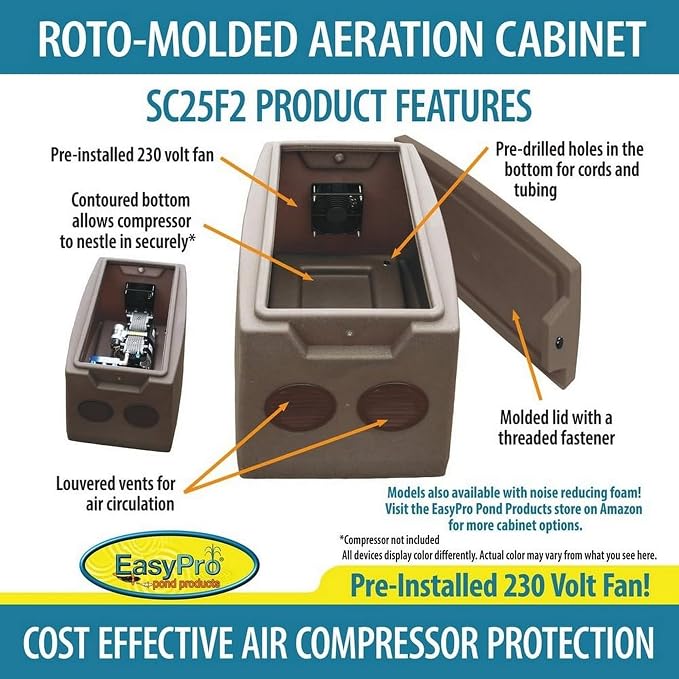 EASYPRO SC25F2 Weatherproof Aearion Cabinet | For up to 1/2 hp compressors. Includes 230V cooling fan. 15" x 25" x 15"