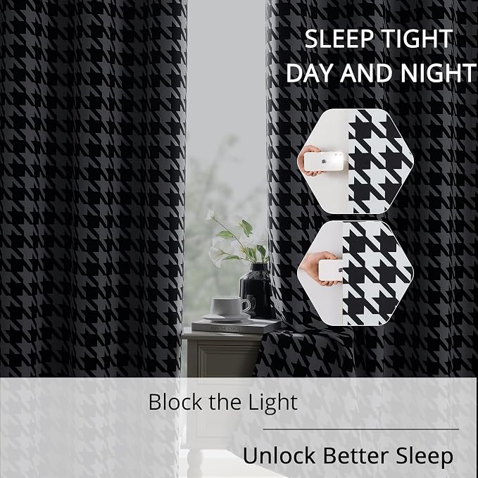 Black and White 100% Blackout Curtains for Bedroom/Living Room, Energy Saving & Privacy, Noise Control, Grommet, W52×L96, 2 Panels