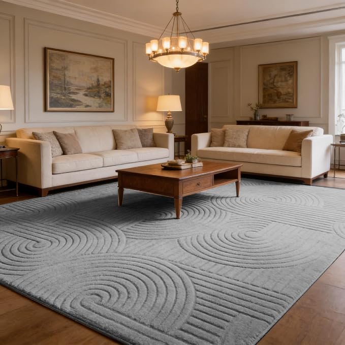 Grey Geometric 5x7 Solid Area Rug, Washable for Living Room Bedroom | Ultra Soft Thick Boho High-Low Pile Textured Indoor Carpet, Fluffy, Non-Slip Rugs for Bedside, Kids Room, Nursery,Home Office