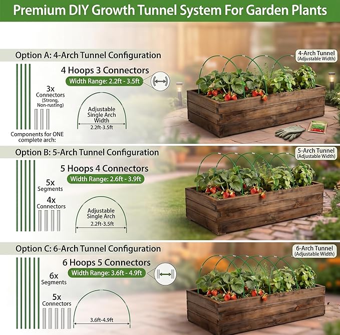 60PCS Garden Hoops for Raised Beds & 30PCS Tomato Clips, Greenhouse Hoops for Netting, Rust-Free Diameter 0.23” Plant Support Garden Stakes Can Cover 2.8ft-3.5ft in Width (60PCS+30 Clips)