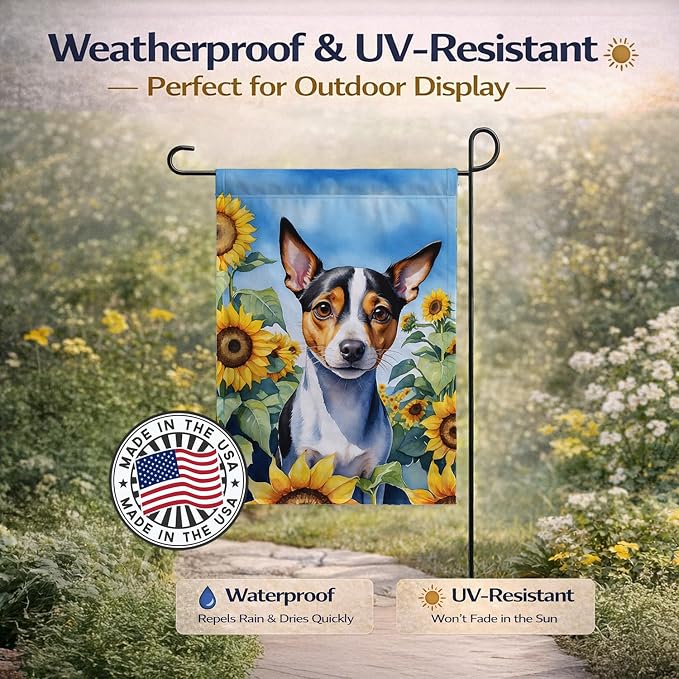 Caroline's Treasures DAC6147GF Rat Terrier in Sunflowers Garden Flag Mailbox Flag Decorative Yard Flag Banner Outside Patio Artwork Yard Flower Beds, Garden Size, Multicolor