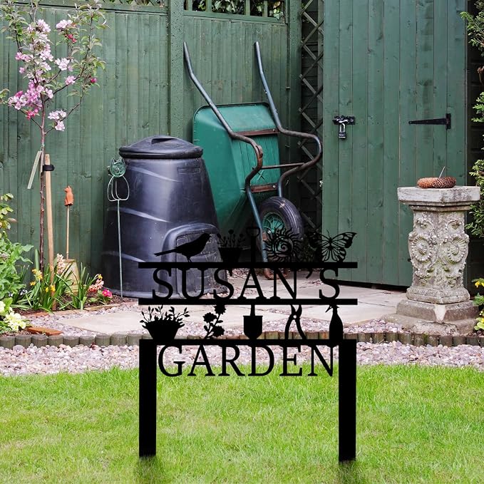 Personalized Garden Sign, Custom Garden Tools Sign with Stakes, Garden Sign with Last Name, Personalized Flower Garden Name Sign, Yard Sign, Lawn Sign, Custom Family Name Garden Sign, Farmhouse Decor