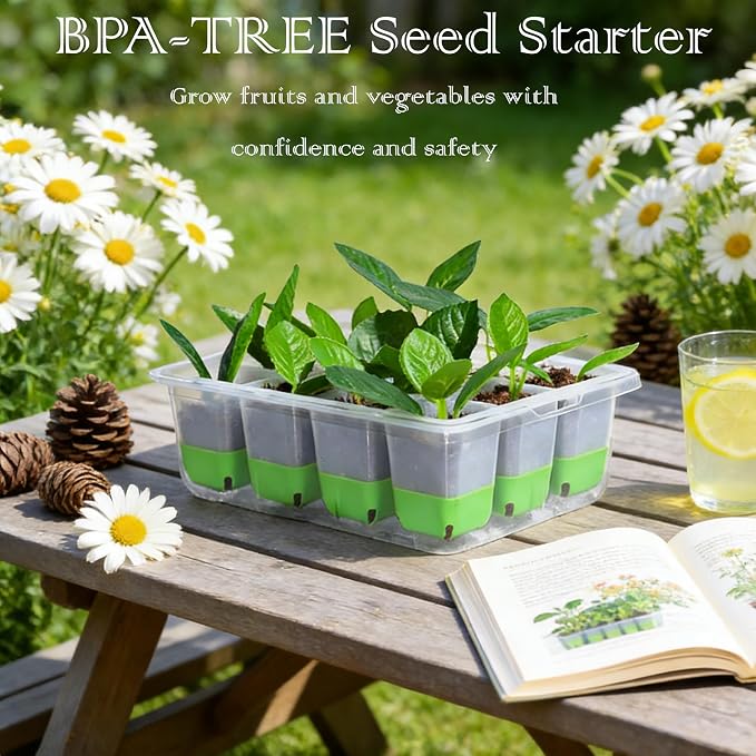 NestNature 5-Pack Seed Starter Tray Set|Reusable 60Cell Seed Starter Trays | Flexible Germination Trays For Plants|Seed Trays With Flexible Pop-Out Design&Dishwasher Safe For Herbs,Vegetables,Flowers