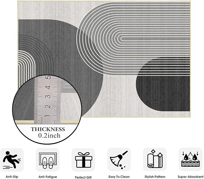 8x10 Large Area Rug for Living Room BohoRug Bohemian Rugs Machine Washable Modern Geometric Rug Non Slip Printed Low Pile Indoor Floor Carpet for Dining Room Bedroom Office,Grey and Black