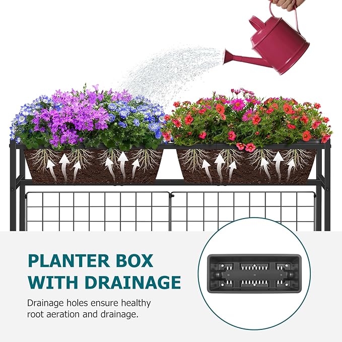 OYEAL Raised Garden Beds Outdoor with Legs 32" Tall Herb Garden Planters Box Raised Flower Beds for Gardening, Vertical Privacy Planter with Trellis for Patio, Porch, Backyard, Balcony, Grey