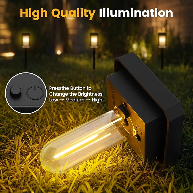 Solar Pathway Lights, 12 Pack Solar Powered Garden Lights Waterproof IP65, 3 Brightness Modes 10-40 LM Outdoor Light for Lawn Patio Walkway Driveway Decor Landscape Lighting (Warm White)