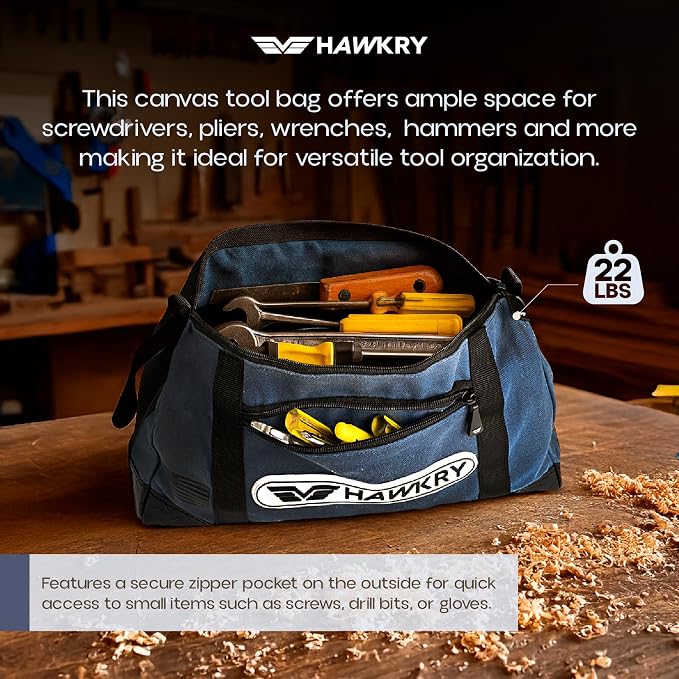 HAWKRY Heavy Duty Canvas Tool Bag – Waterproof Canvas Zipper Pouch, Garden Tool Bag, Construction Bags Heavy Duty, Small Zipper Pouch, Motorcycle Tool, Multipurpose Fishing Bag