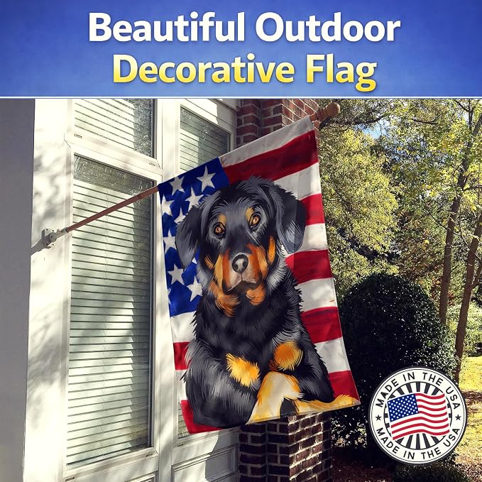 Caroline's Treasures CK6424CHF Beauceron American Flag House Flag Large Porch Sleeve Pole Decorative Outside Yard Banner Artwork Wall Hanging, Polyester, House Size, Multicolor