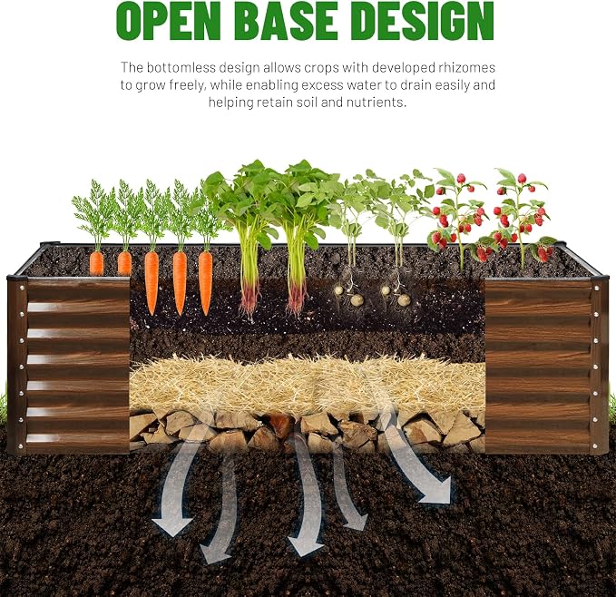 SnugNiture 2-Pack 8x2x2FT Galvanized Raised Garden Bed Kit, Metal Planter Box for Planting Plants Vegetables, Brown