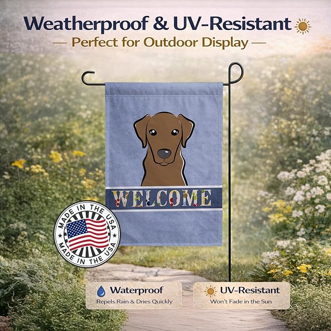 Caroline's Treasures BB1420GF Chocolate Labrador Welcome Garden Flag, Blue Mailbox Flag Decorative Yard Flag Banner Outside Patio Artwork Yard Flower Beds, Garden Size, Multicolor