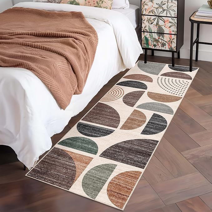 Runner Rug Washable,2x6 Area Rugs Non Slip Modern Abstract | Long Throw Carpet for Hallways Kitchen Bathroom Bedroom Entryway Bedside Laundry Boho Soft Low Pile Floor Indoor Brown