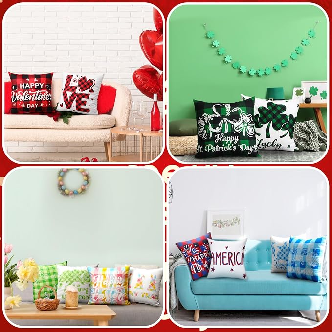 Mindsoft 20 Pcs Holiday Pillow Covers 18 x 18 Easter Pillow Cover Spring Summer 250th Anniversary Pillowcase Decorative Seasonal Cushion Case for Farmhouse Home Sofa(Color Stripes)