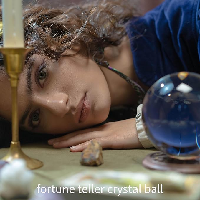 Modaier Crystal Ball 80mm Crystal Ball with Wooden Stand and Gift Box for Magic,lensball Photography,Family Decorative,Fortune Teller,Feng Shui,Witchcraft,Witchy Gifts,Witch Decor,and Halloween Decor