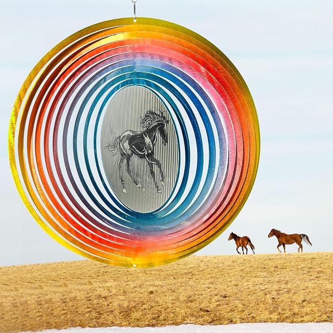Aoedelyart 3D Animations Horse Wind Spinner for Yard and Garden,12Inch Wind Spinners Outdoor Horse Memorial Gift for Women Mom Grandma Wife,Garden Decor Metal Kinetic Yard Art Wind Sculpture