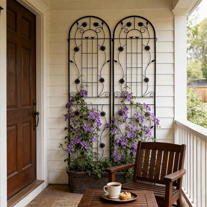 4/2 Pack White Metal Garden Trellis, 86.7" x 19.7" 71" x 19.7" Rustproof Plant Support Frame, Decorative Climbing Vine Trellis for Flower Vegetable Patio Garden Decor (Black, 86.7" x 19.7", 2 Pack)