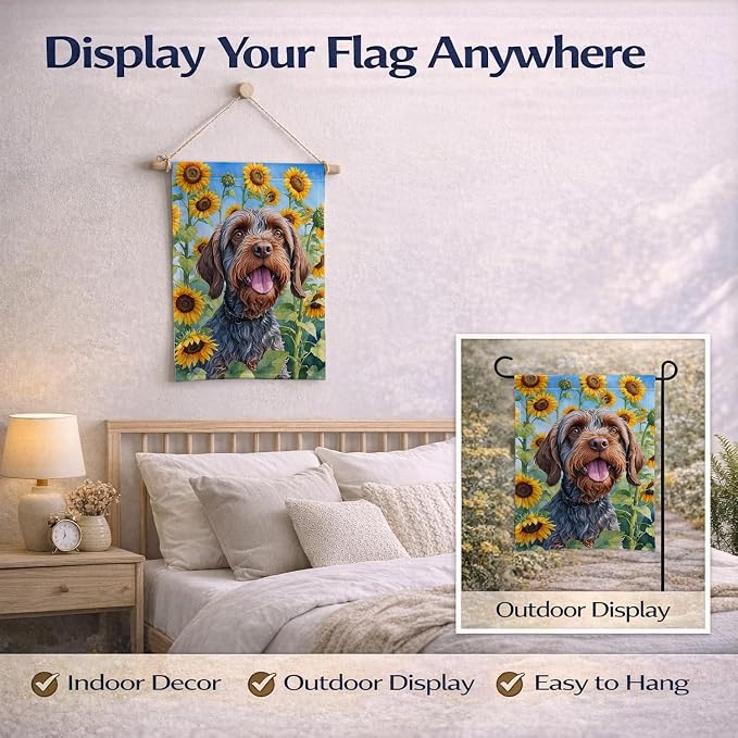 Caroline's Treasures DAC6177GF Wirehaired Pointing Griffon in Sunflowers Garden Flag Mailbox Flag Decorative Yard Flag Banner Outside Patio Artwork Yard Flower Beds, Garden Size, Multicolor
