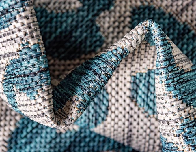 Unique Loom Outdoor Safari Collection Area Rug - Leopard (7' 1" x 10' Rectangle, Teal/ Ivory)
