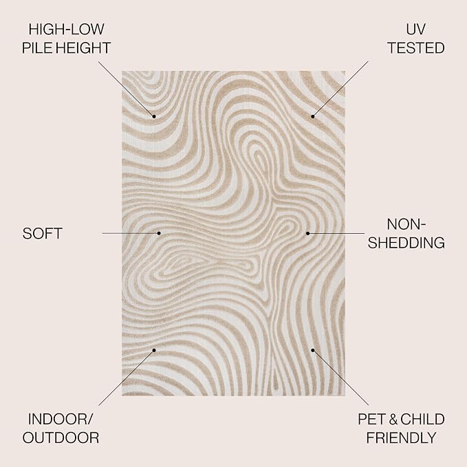 JONATHAN Y Maribo High-Low Abstract Striped Beige/Cream 4x6 Indoor/Outdoor Area Rug for Patio, Backyard, Living Room, Bedroom, Office, Hose-Washable (SCN103D-4)